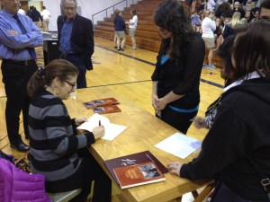 Julie held a book signing  for the students and teachers following the program.